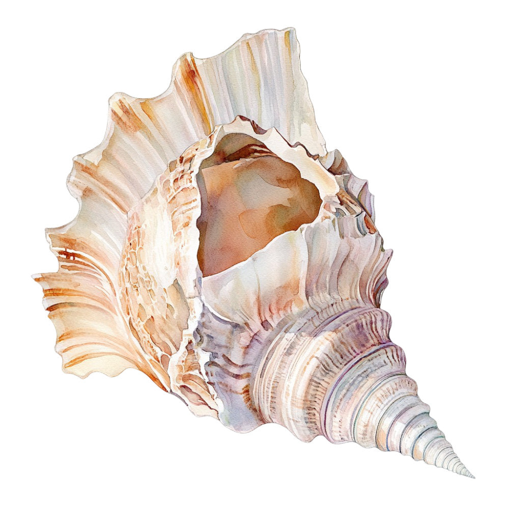 Watercolor Sea Shells Fabric Panel 8 featuring detailed, soft-toned seashell illustration on premium quilting cotton.