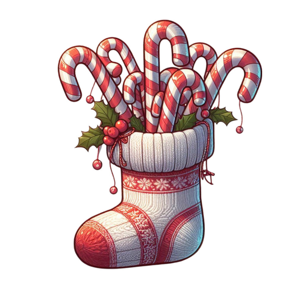 Christmas Stockings and Candy Canes Fabric Panel 7