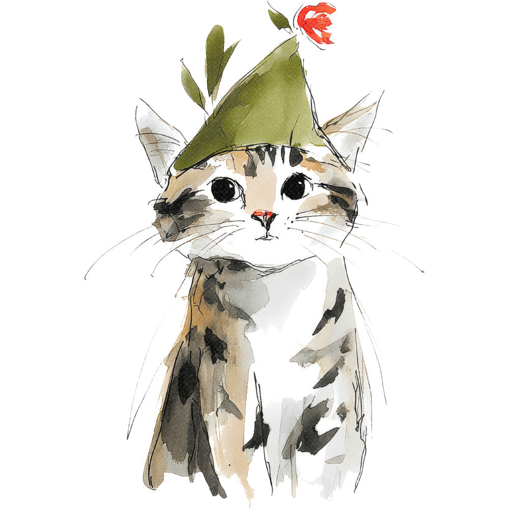 Handdrawn Christmas Cats Fabric Panel 55