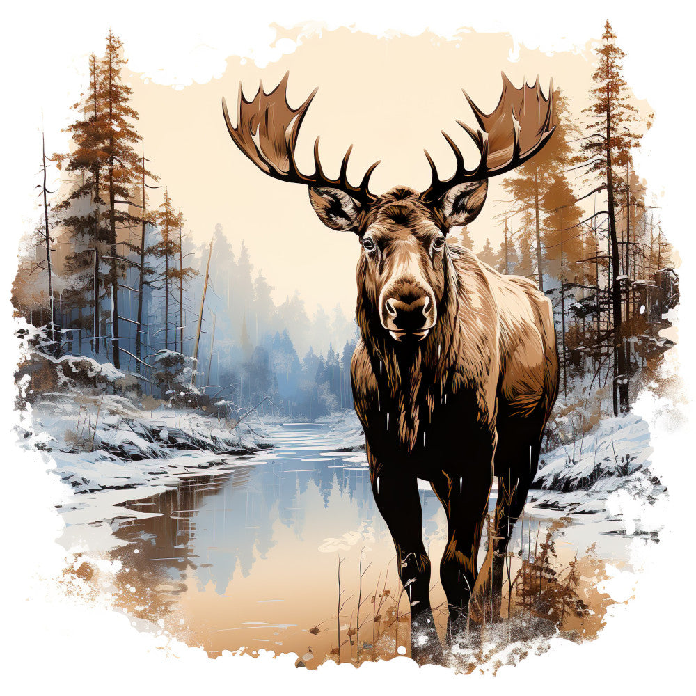 Moose in Winter Fabric Panel 10
