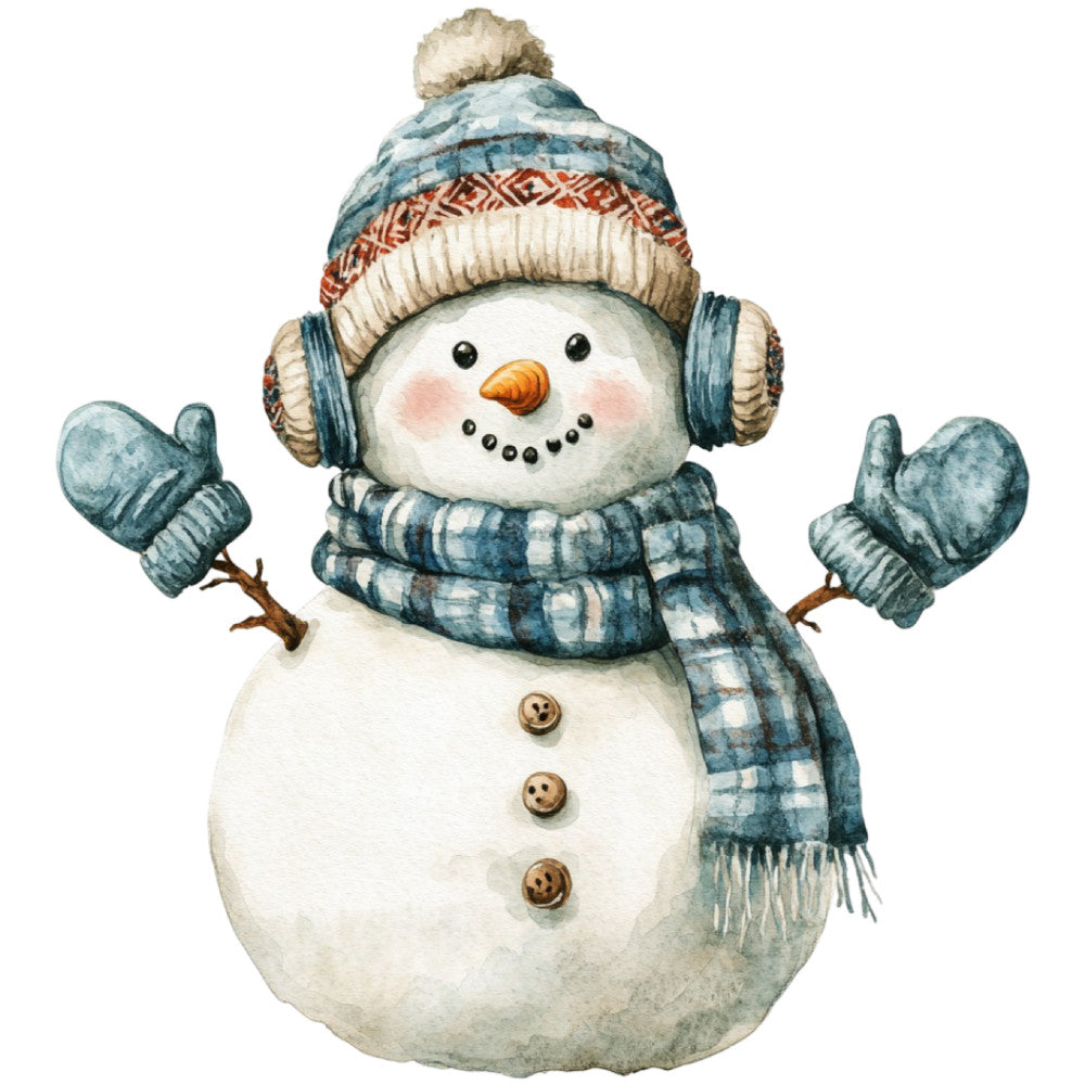 Watercolor Christmas Snowman Fabric Panel 23