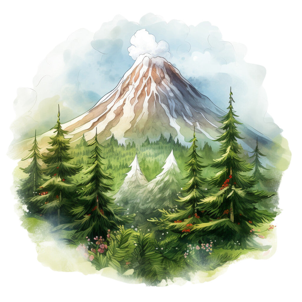 Watercolor Volcano Fabric Panel 17