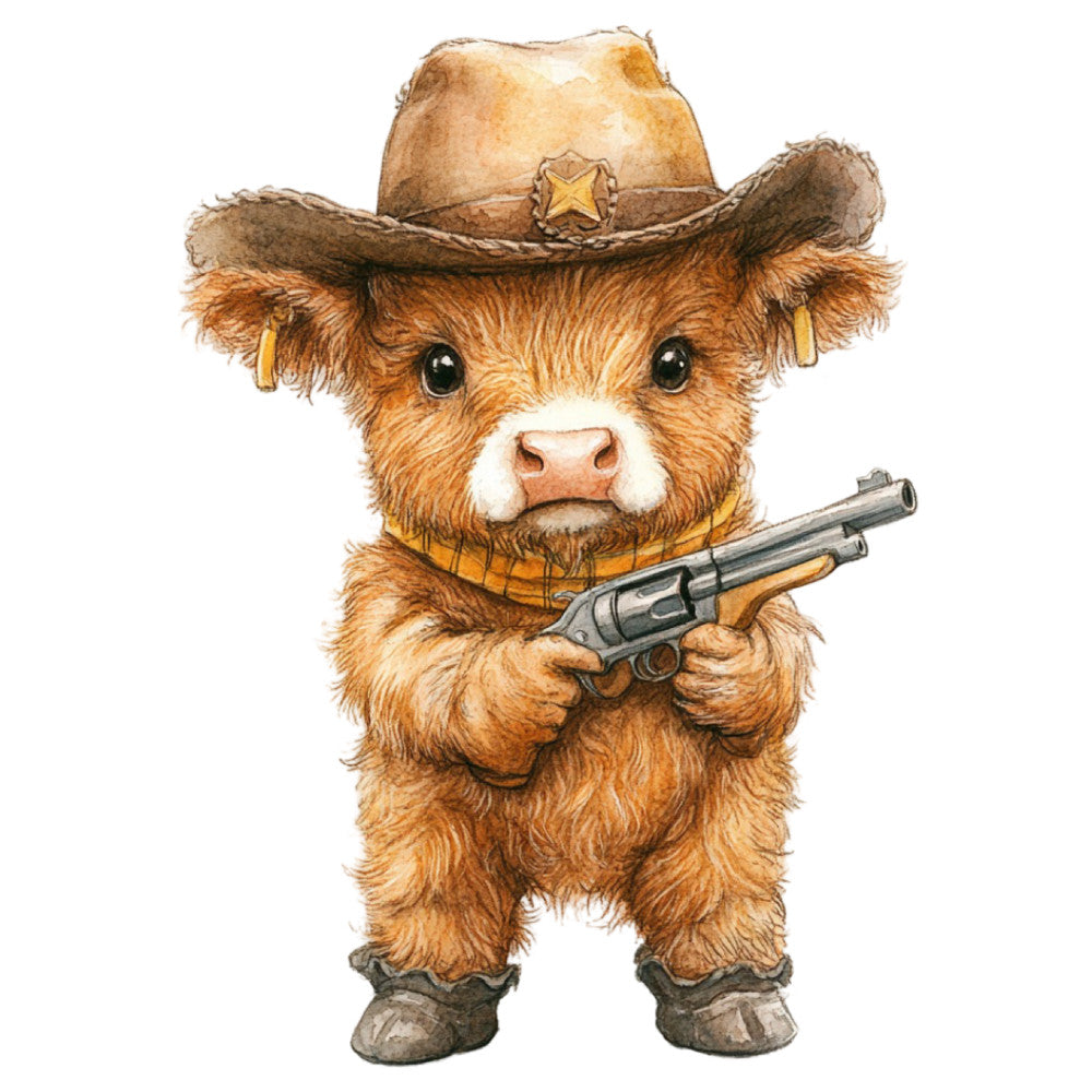 Cute Western Highland Cow Fabric Panel 4