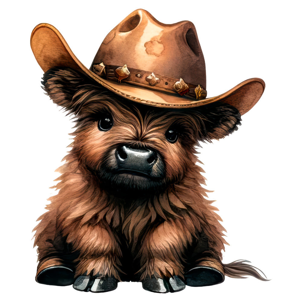 brown, tan, cream, black, western, cowboy, highland cattle, bull, whimsical, rustic, farmhouse, cute, animals, livestock, humor, funny, novelty, country, folk art, illustrated, portrait, adorable, quirky, southwestern, ranch, decorative, character panel, children's, farm animals