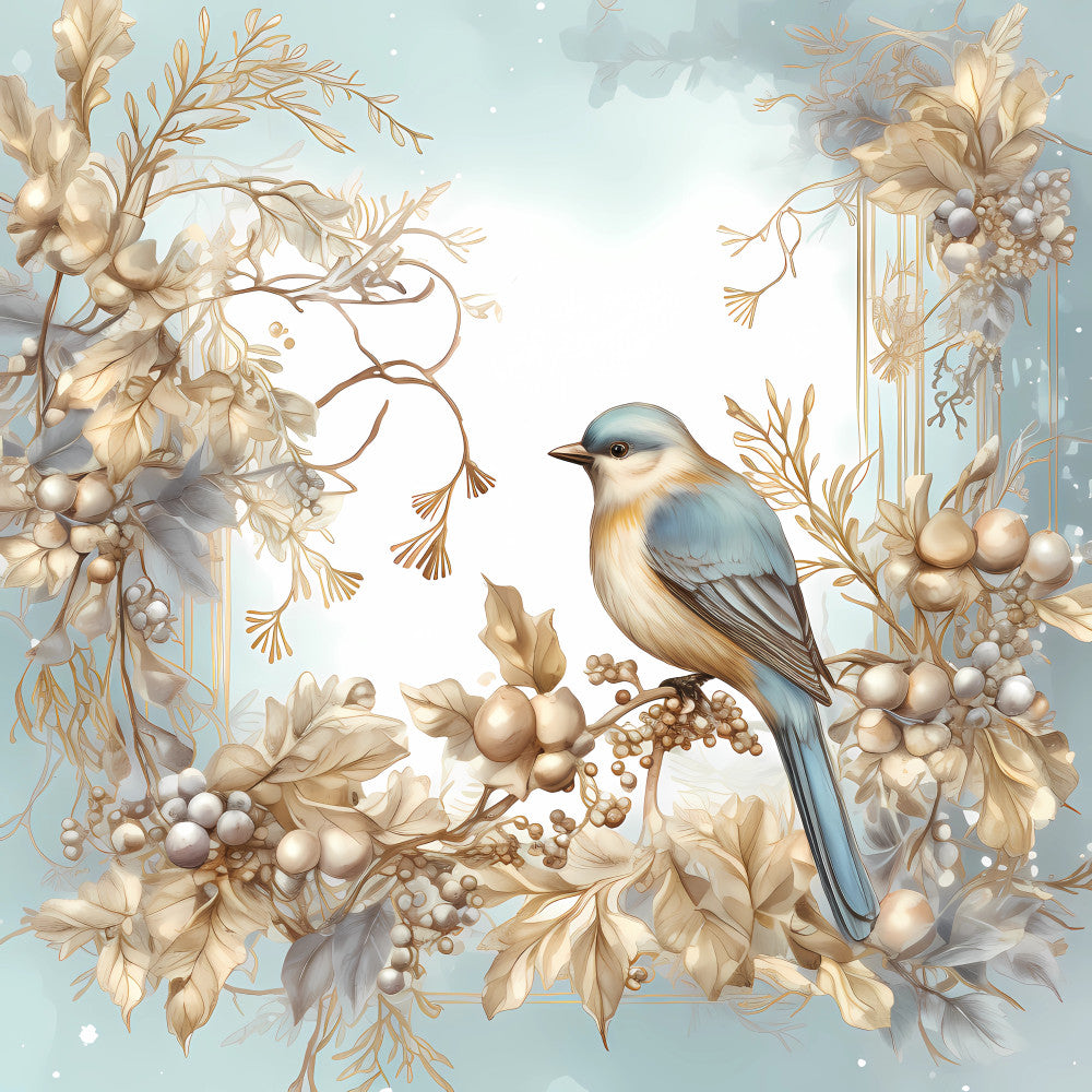 Light Blue and Gold Christmas Fabric Panel 26