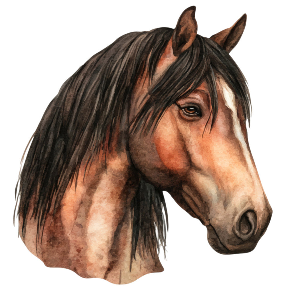 horse head, equestrian, bay horse, brown horse, chestnut horse, animal portrait, horses, farm animals, farmhouse style, rustic, traditional, brown, tan, cream, black, dark brown, realistic, detailed illustration, country style, western theme, equine art, animal illustration, vintage style, noble, elegant, majestic, livestock, ranch theme, country living, artistic portrait