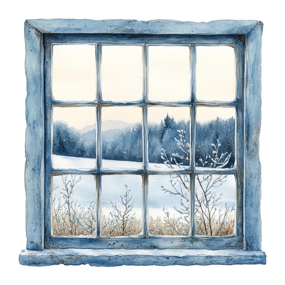 Watercolor Christmas Scene Fabric Panel 14