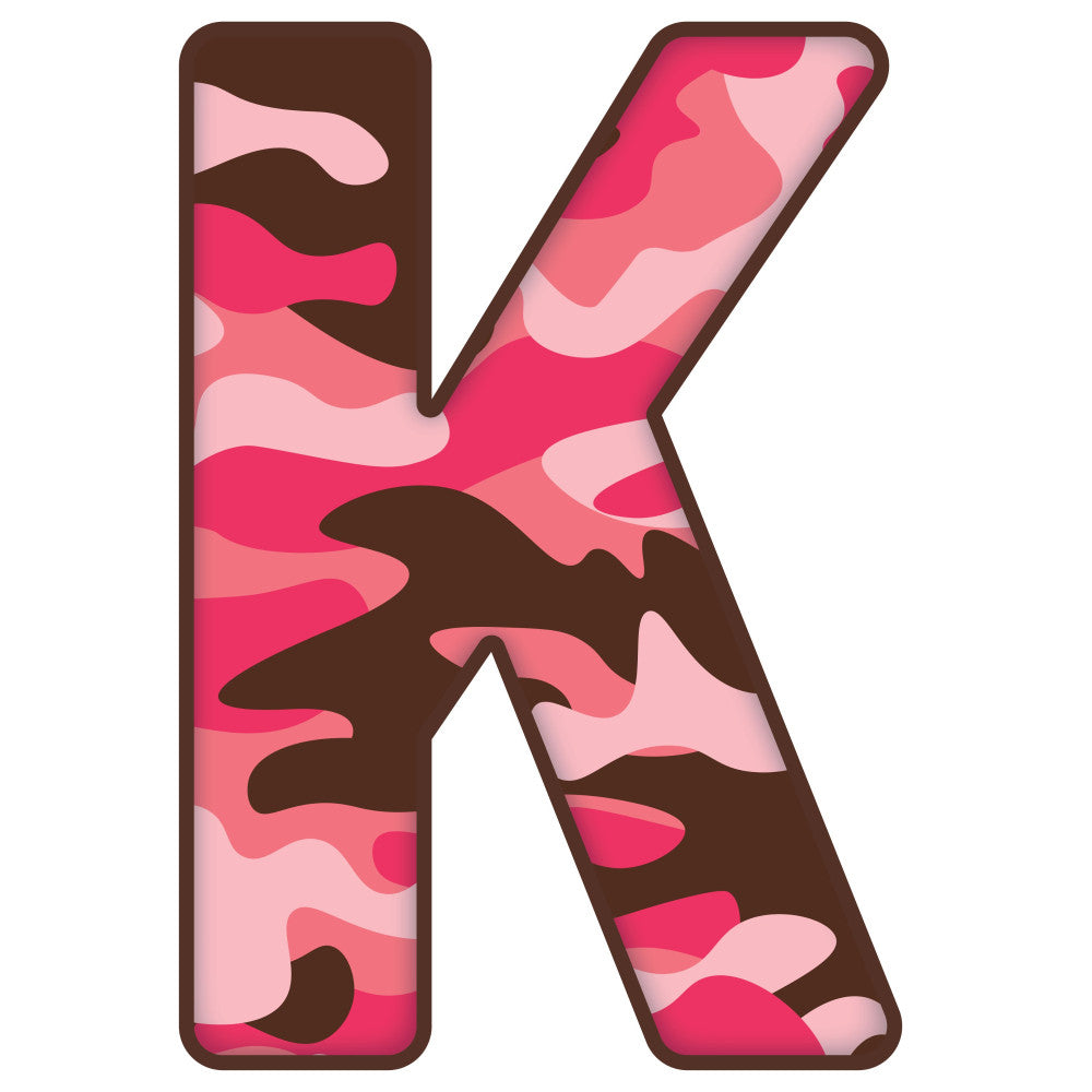 hot pink, deep pink, rose pink, light pink, chocolate brown, dark brown, camouflage, camo pattern, abstract, wavy, organic shapes, modern, contemporary, bold, vibrant, letter k, alphabet, monogram, playful, whimsical, geometric, layered, paper art style, mixed media, children's, kids fabric, nursery, baby, youth, trendy