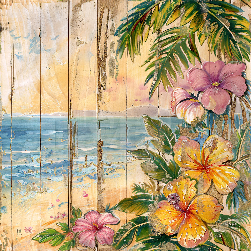 Tropical Beach Scenes Fabric Panel 13