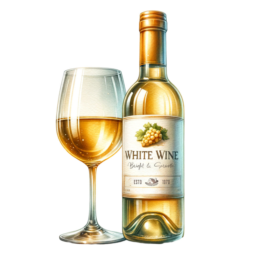 white wine, golden yellow, amber tones, wine bottle, wine glass, grape cluster, alcohol beverages, bright smooth, vintage label, established 1870, fabric panel, quilting cotton, beverage theme, wine motif, golden liquid, glass reflection, bottle illustration, wine tasting, decorative panel, kitchen theme