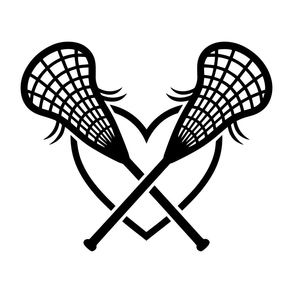 lacrosse, sports, crossed sticks, athletic, black and white, monochrome, geometric, modern, masculine, game equipment, team sports, school spirit, varsity, competition, minimalist, graphic, striking, bold, contemporary, recreational sports, youth sports, elegant, sleek, linear design, symmetrical, heraldic, emblem, badge style