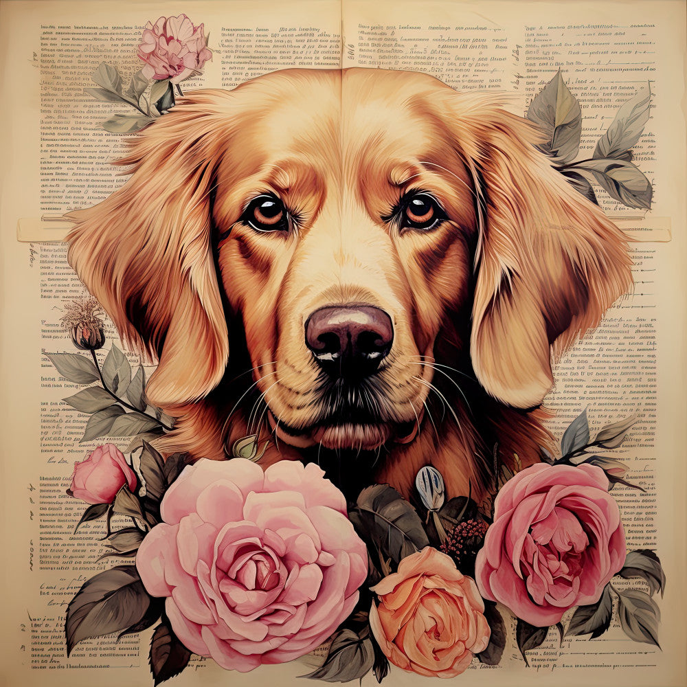 Dog Ephemera Art Fabric Panel 2