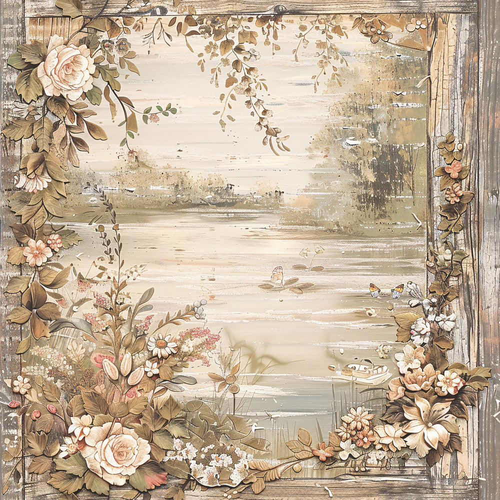 Lake on Rustic Wood Fabric Panel 16