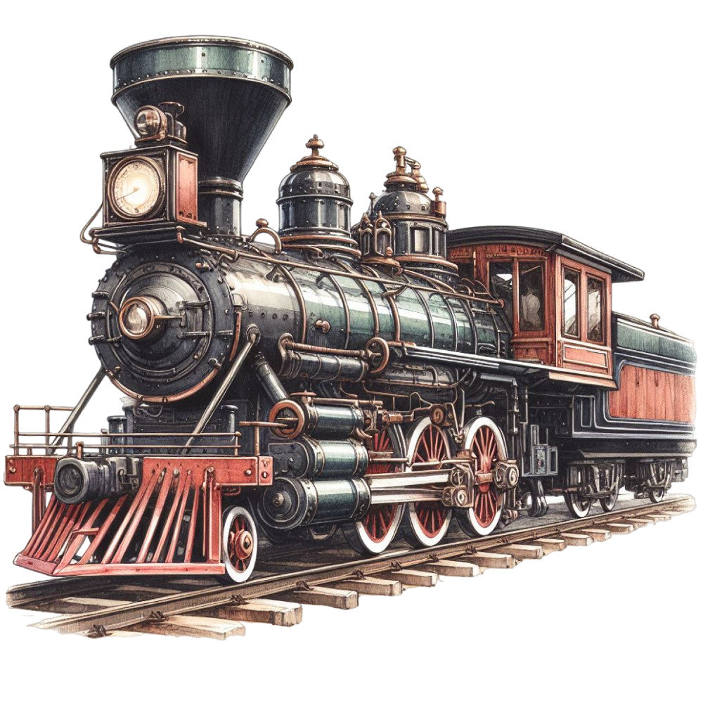 Watercolor Steam Train Fabric Panel 1