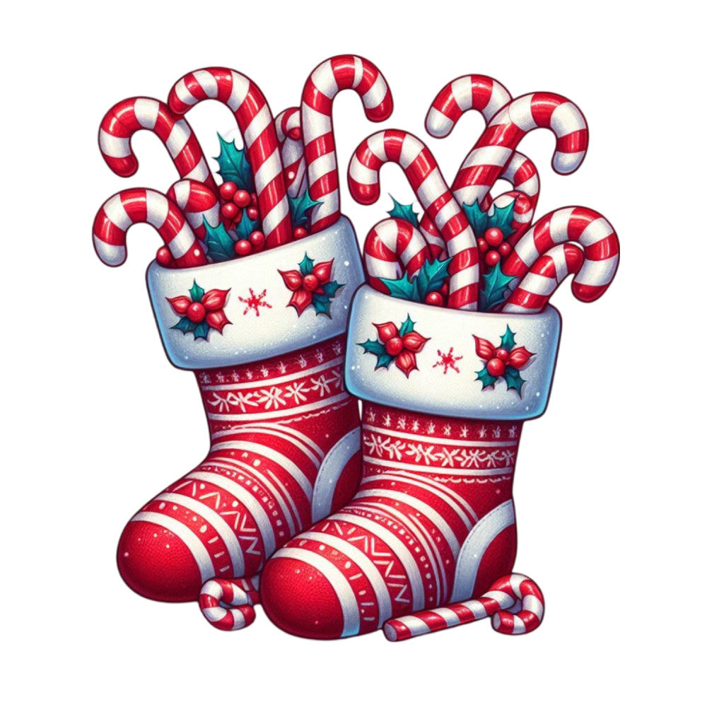 Christmas Stockings and Candy Canes Fabric Panel 2