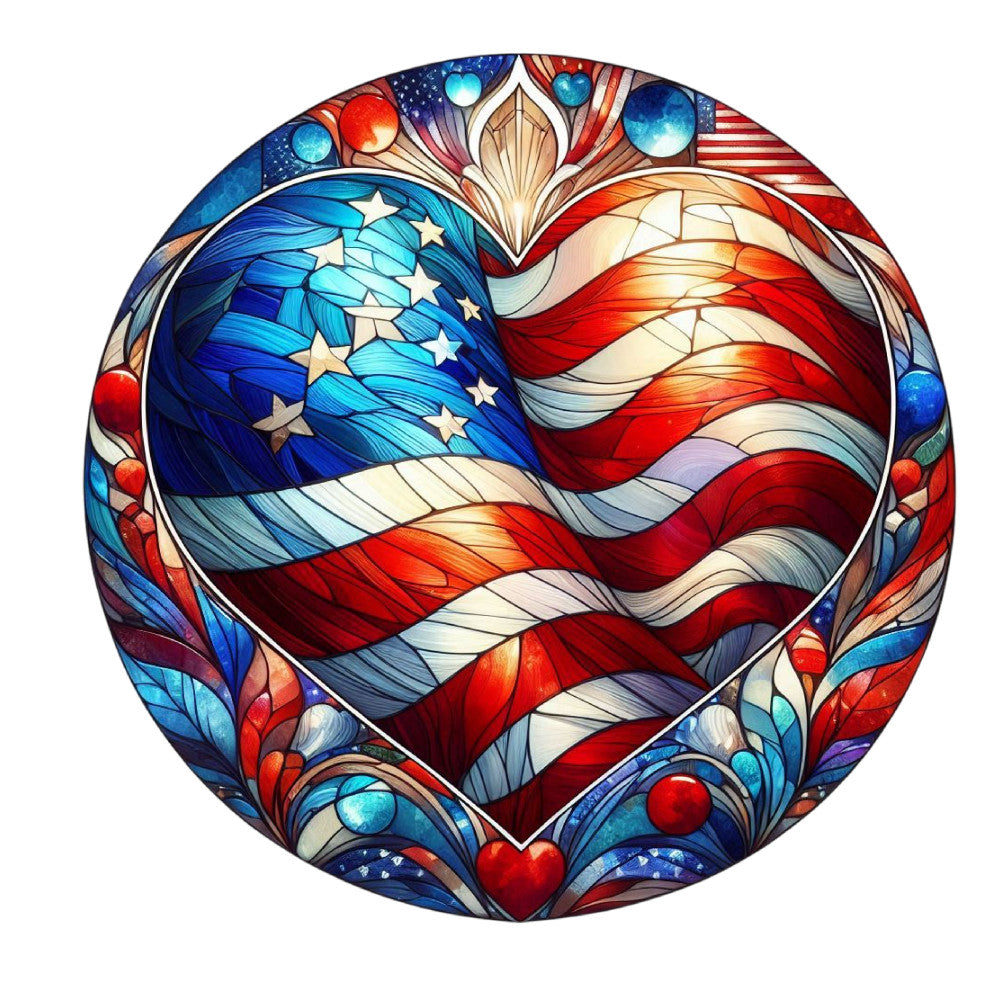 Round Stained Glass Patriotic Fabric Panel 14