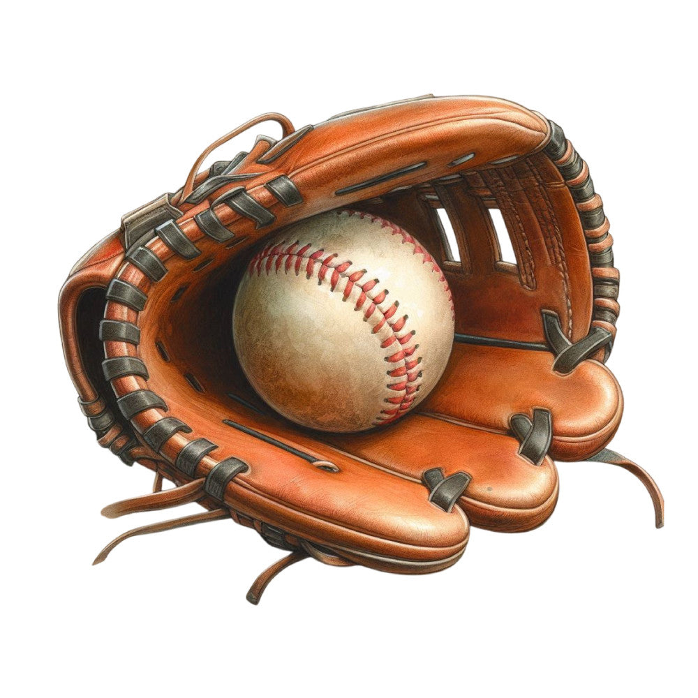 baseball, sports, leather, tan, brown, rust orange, cream, red stitching, glove, ball, americana, vintage, masculine, athletic, recreational, hobby, classic, traditional, nostalgic, summer, boys, men, sports themed, game day, fan apparel, americana patriotic, texture, realistic illustration, detailed, sports equipment
