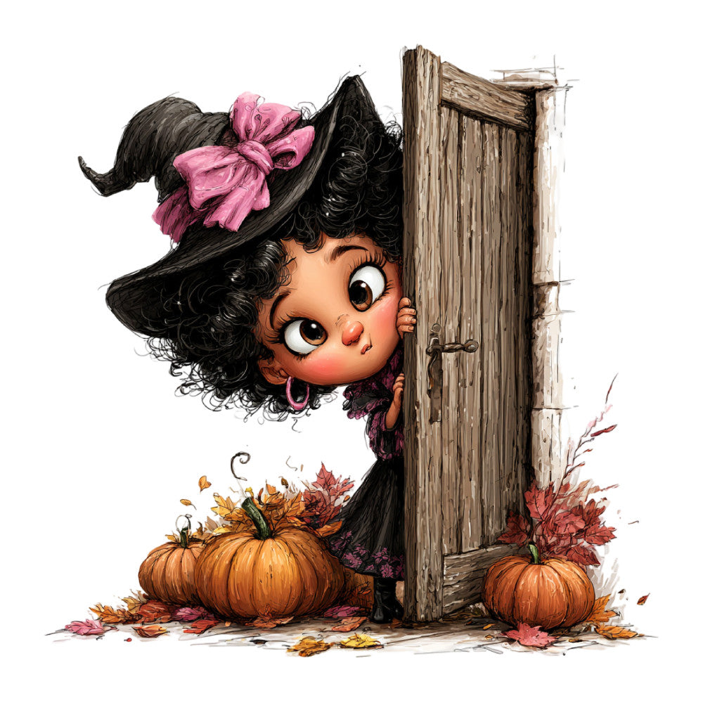 betty boop, black hair, pink bow, cartoon character, vintage character, fall autumn, pumpkins, wooden door, rustic, whimsical, retro, 1920s, art deco, orange pumpkins, autumn leaves, fall décor, nostalgic, classic character, charming, playful, large panel, character fabric, licensed character, vintage inspired, seasonal harvest, autumn harvest, warm colors, rust orange, dusty rose