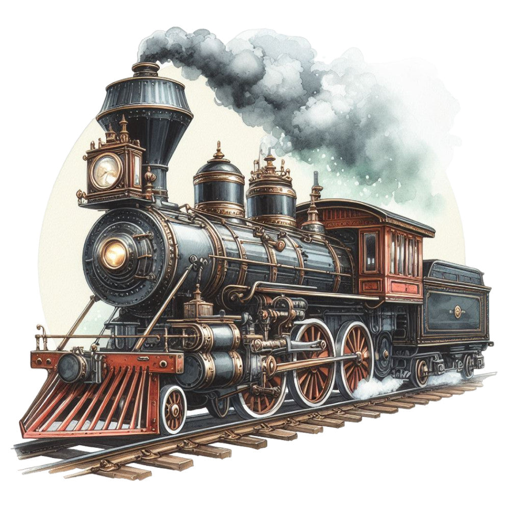 Watercolor Steam Train Fabric Panel 11