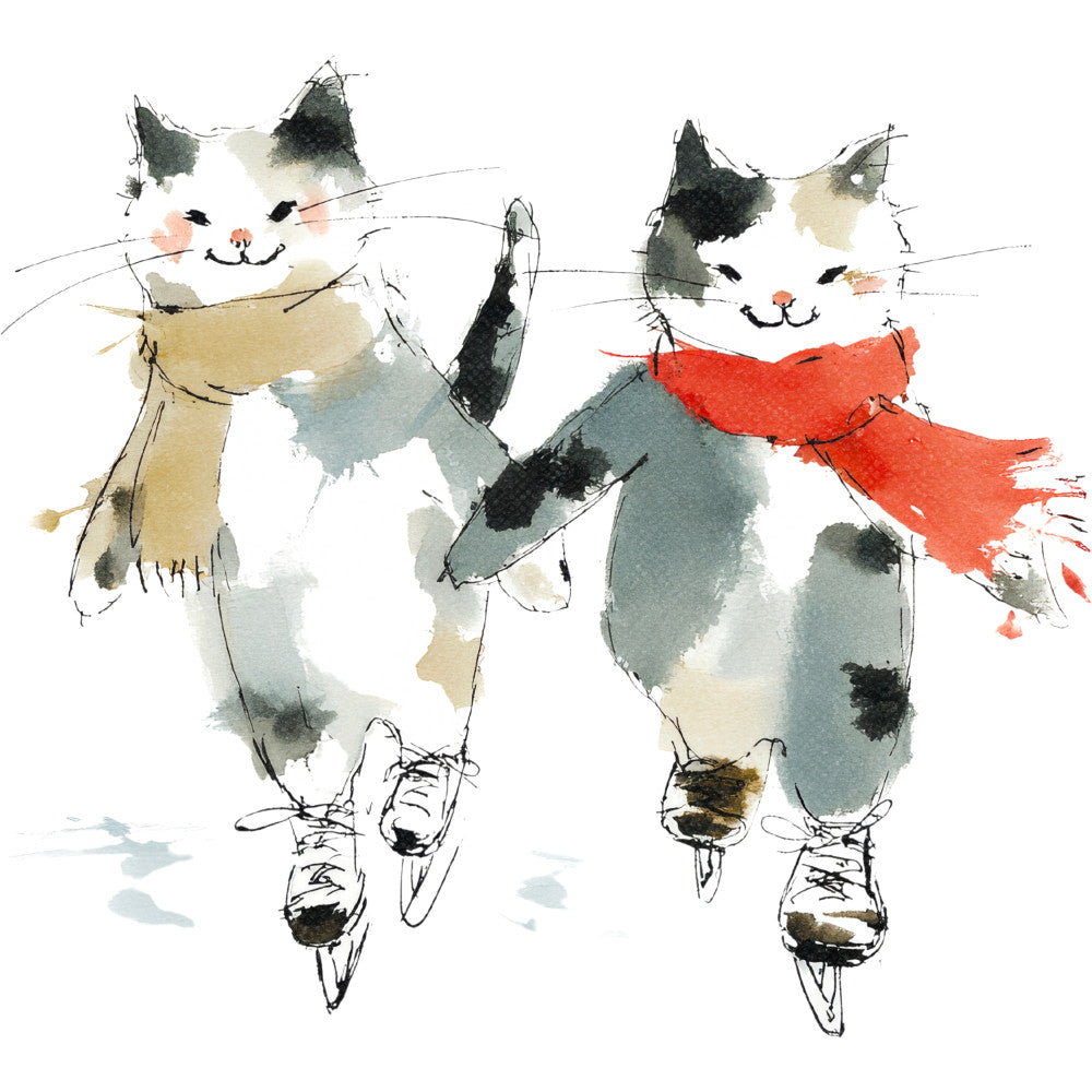 Handdrawn Christmas Cats Fabric Panel 82