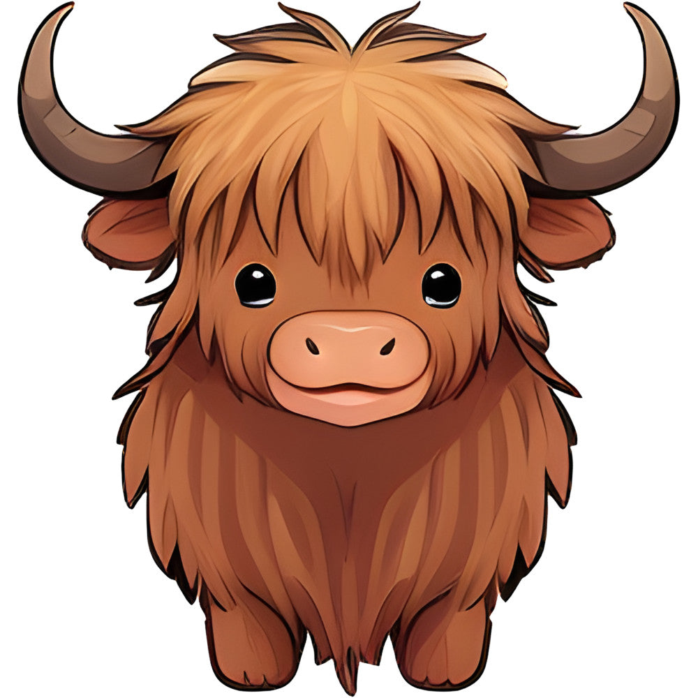 highland cow, brown, tan, rust brown, chocolate brown, cute animals, whimsical, farmhouse, nursery, baby, livestock, cattle, adorable, kawaii style, children's fabric, farm animals, rustic, folk art, long horned cow, shaggy hair, big eyes, country, pastoral, animal portrait, gender neutral, playful, illustration style