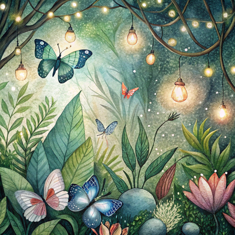 Floral Butterflies Scene Fabric Panel 20