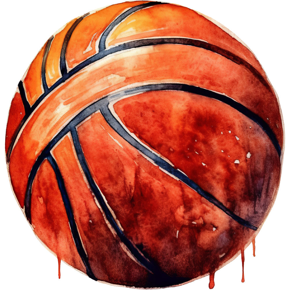 basketball, sports, orange, red, burnt orange, deep red, navy blue, dark blue, watercolor, painted, abstract, modern, athletic, game ball, sports themed, dripping paint effect, gradient shading, youth, teen, masculine, sporty, casual style, street art, graffiti inspired, dynamic, energetic, action sports, ball sports, recreation