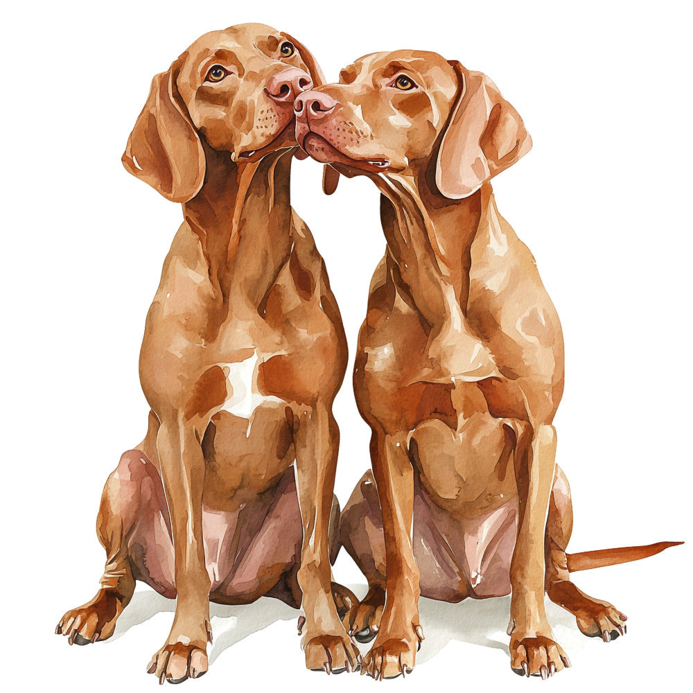 brown dogs, chocolate brown, tan, cream, rust, mauve, dusty rose, dog lovers, pet portrait, animals, realistic dog illustration, retriever, hunting dog, two dogs, dog pairs, affectionate animals, playful, whimsical, traditional, nature themed, dog themed, pet fabric, animal lovers, watercolor style, dog panel, companion animals, friendship, loyalty, home décor, dog breed