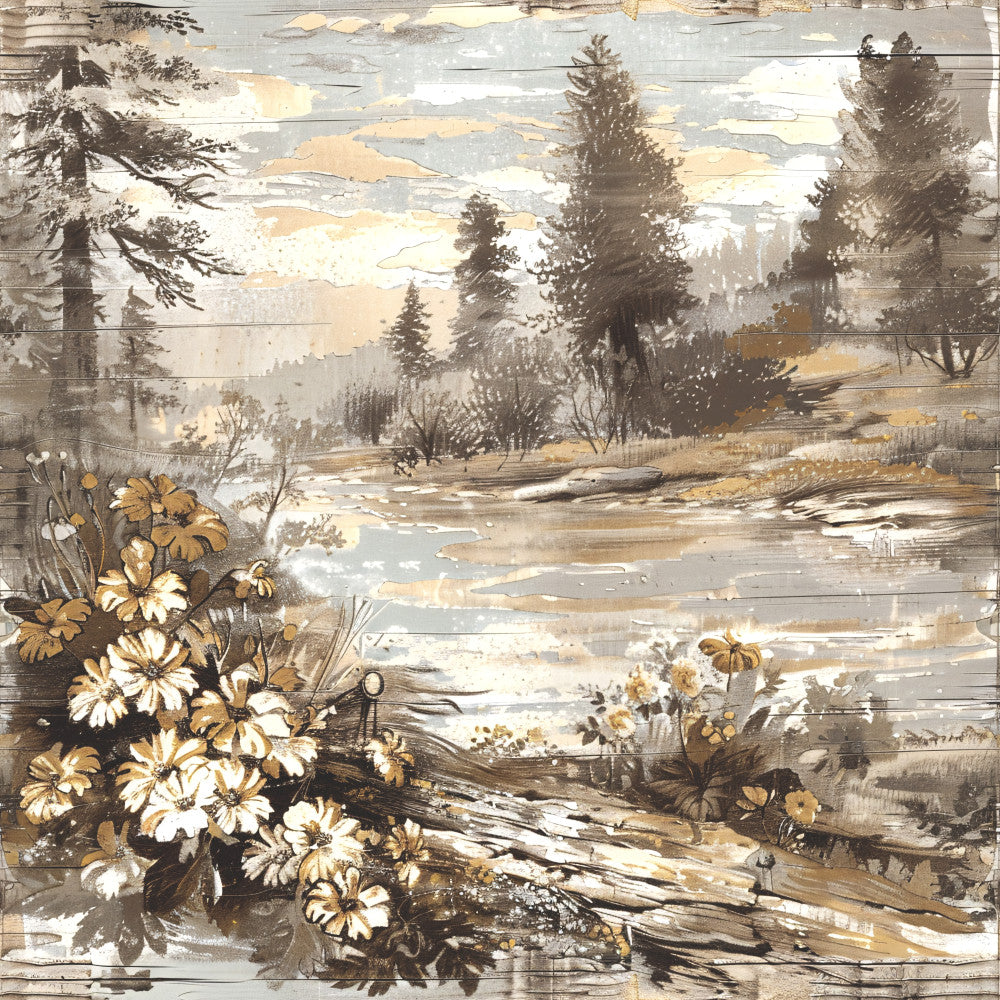 Yellowstone on Rustic Wood Fabric Panel 12