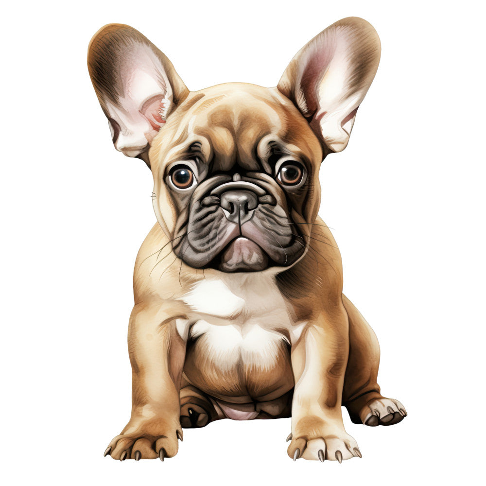 Watercolor Dogs Fabric Panel 20 featuring detailed brown French Bulldog illustration on premium quilting cotton fabric panel.