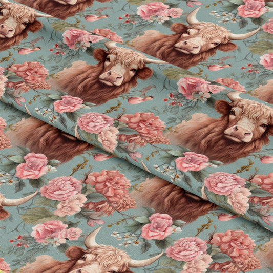 Vintage Highland Cows Pattern 1 Quilting Cotton Fabric