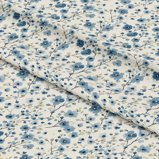 Cornflower Blue Floral Pattern 12 Quilting Cotton Fabric