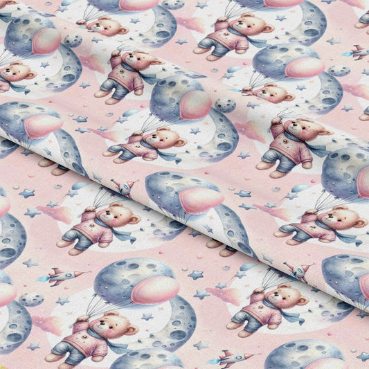 Pink Night Time Teddy Bears Pattern 2 Quilting Cotton Fabric