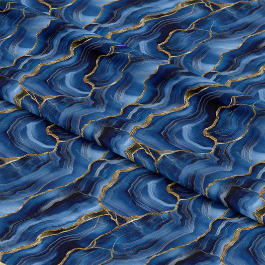 Royal Blue and Gold Agate Pattern 28 Quilting Cotton Fabric
