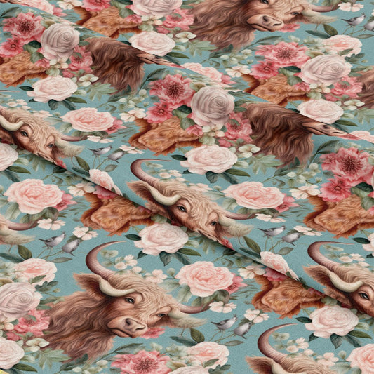 Vintage Highland Cows Pattern 5 Quilting Cotton Fabric