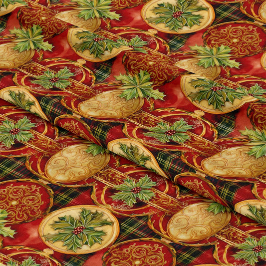 Red Green Gold Christmas Pattern 1 Quilting Cotton Fabric