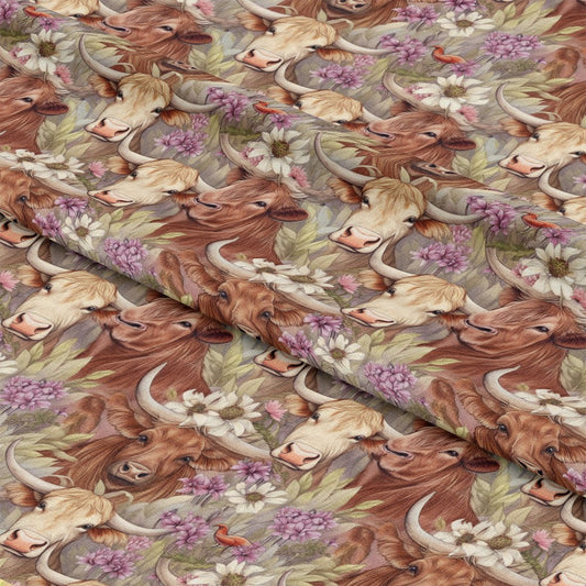 Pretty Highland Cows Pattern 11 Quilting Cotton Fabric