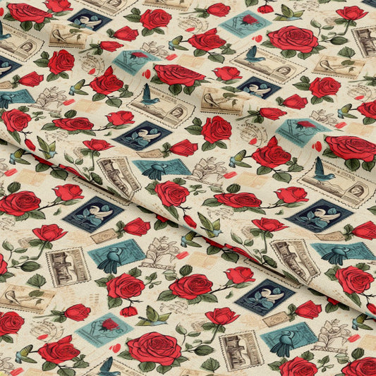 Vintage Love Stamps Pattern 3 Quilting Cotton Fabric