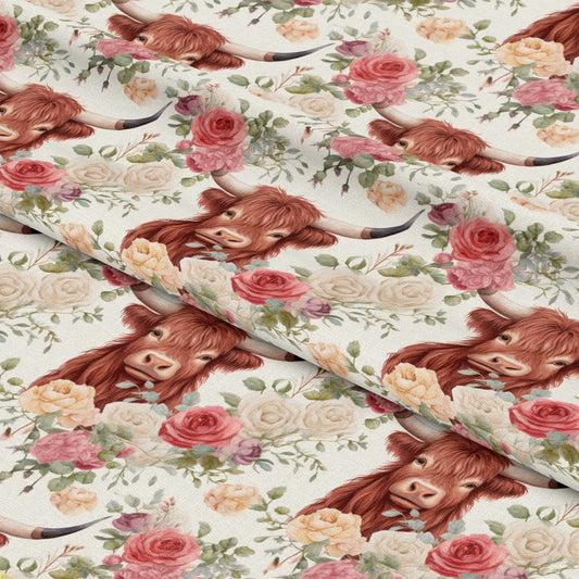 Vintage Highland Cows Pattern 2 Quilting Cotton Fabric