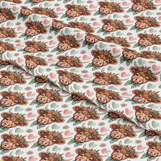 Highland Cow Heads Pattern 5 Quilting Cotton Fabric