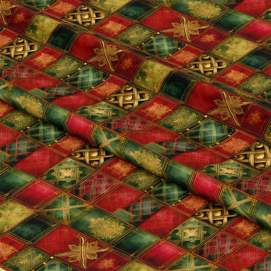 Red Green Gold Christmas Pattern 11 Quilting Cotton Fabric