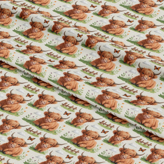 Cartoon Highland Cows Pattern 17 Quilting Cotton Fabric