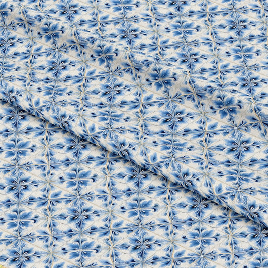 Blue Handpainted Tiles Pattern 4 Quilting Cotton Fabric