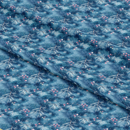 Watercolor Blue Christmas Pattern 6 Quilting Cotton Fabric
