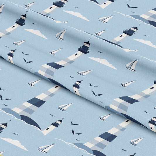 Lighthouse and Sailboats Pattern 13 Quilting Cotton Fabric