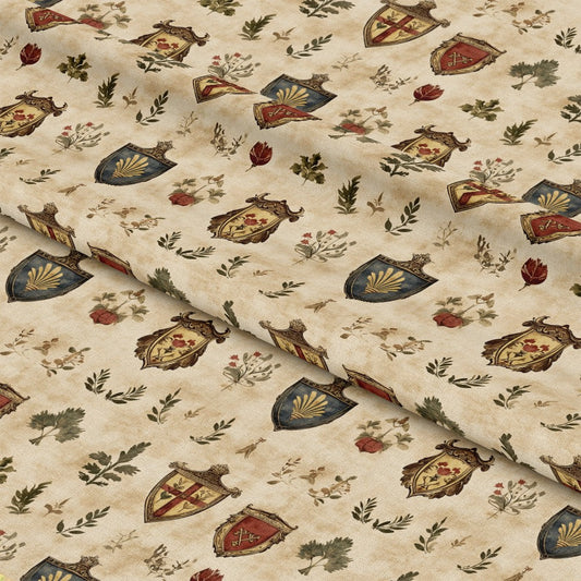 Rustic German Banners and Shields Pattern 10 Quilting Cotton Fabric