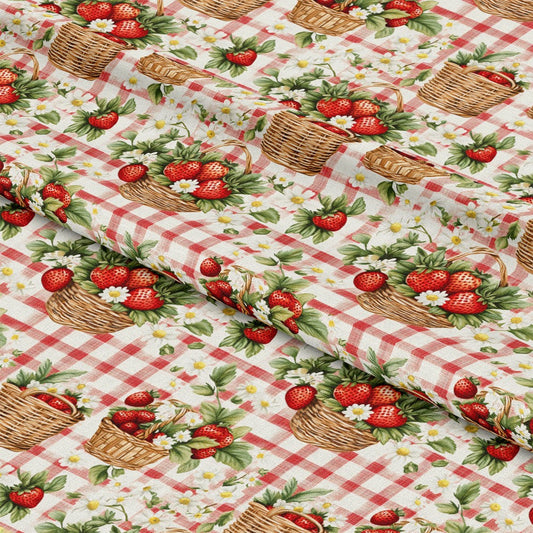 Strawberry Gingham Picnic Pattern 17 Quilting Cotton Fabric