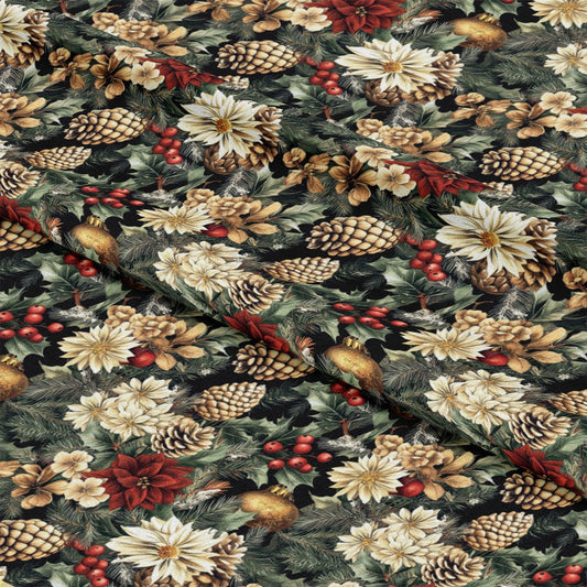 Christmas Pinecones Pattern 2 Quilting Cotton Fabric