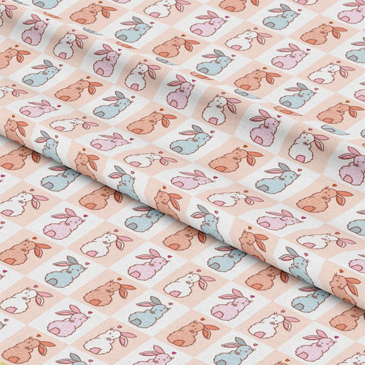 Cute Easter Bunnies Checkered Pattern 1 Quilting Cotton Fabric