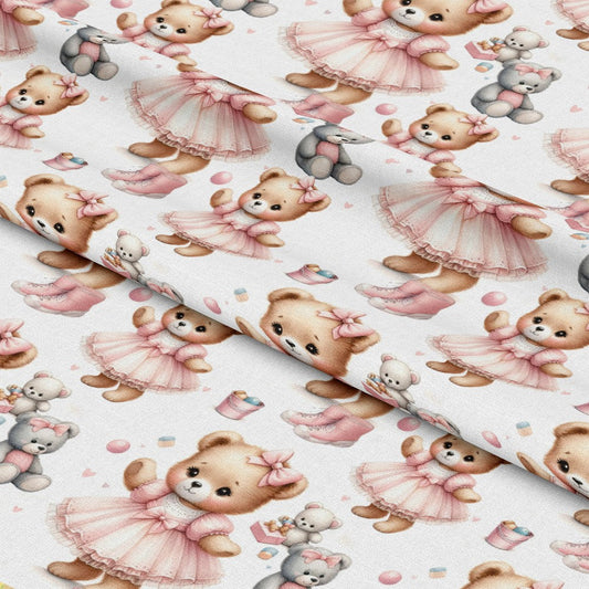Pink Night Time Teddy Bears Pattern 10 Quilting Cotton Fabric